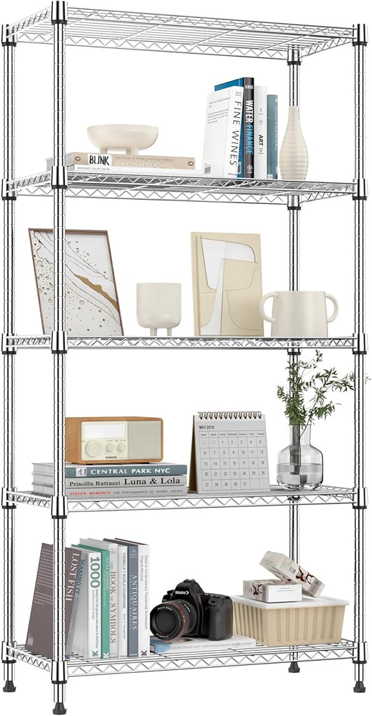 M MZG 1250 lbs 5 Tier Shelf Metal Storage Shelves Shelving Wire Rack Heavy Duty Closet Organizers for Garage Kitchen Bathroom Laundry Chrome 13.8" D x 29.5" W x 59.5" H
