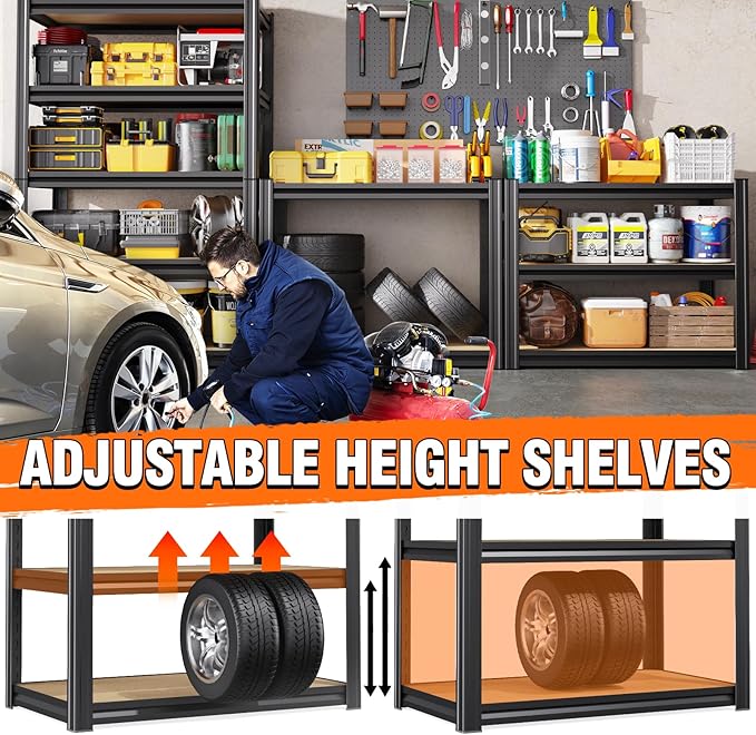 5-Tier Heavy Duty Metal Shelving Units, 71" H x 28" W x 12" D, Adjustable Steel Storage Racks for Garage, Warehouse, Industrial, and Home Organization, 1900 lbs Capacity, 4-Pack