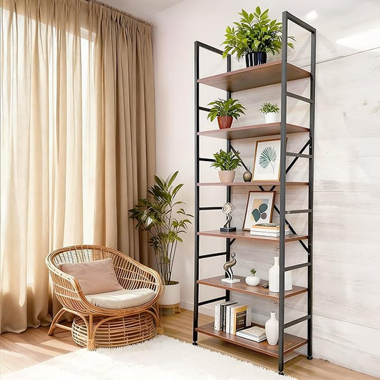Book Shelf,6 Tier Bookshelves,Industrial Wood Bookcase,72" H Ladder Bookshelf,Home Office Bookcase Shelf Storage Organizer,Ladder Shelf for Bedroom,Living Room