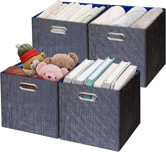 Posprica Storage Cubes,11×11 Foldable Storage Bins,Thick and Heavy duty Fabric Baskets - 4pcs,Blue