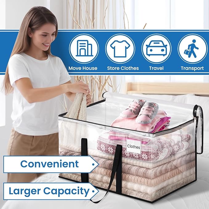 RoomHacks Clear Heavy Duty Extra Large Moving Bags, Reinforced Handle & Double Zipper, Storage Bags Alternative to Moving Box (10 Packs)