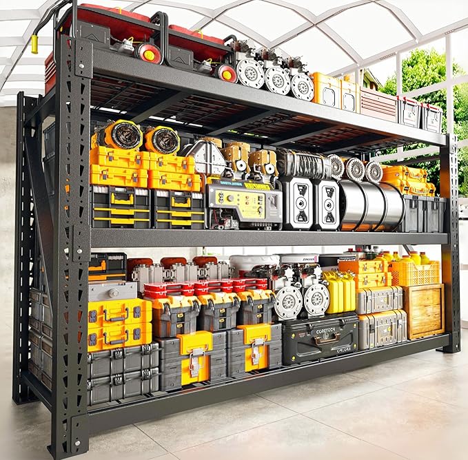 Bepatio 7050LBS Garage Shelving Heavy Duty 68''W Storage Shelves Metal Shelving Unit, 3 Tire Shelf,Adjustable Industrial Shelving for Warehouse Commercial Storage Rack,68''Wx23.7''Dx66''H