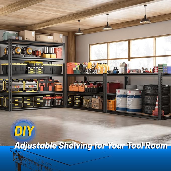 ROOMFAVE 40" W Storage Shelves 5 Tier Garage Shelving Heavy Duty,2350LBS Adjustable Metal Shelving Unit, Garage Shelves for Basement, Warehouse, Pantry, Closet, Kitchen 72.1" H x 40" W x 20" D, Black