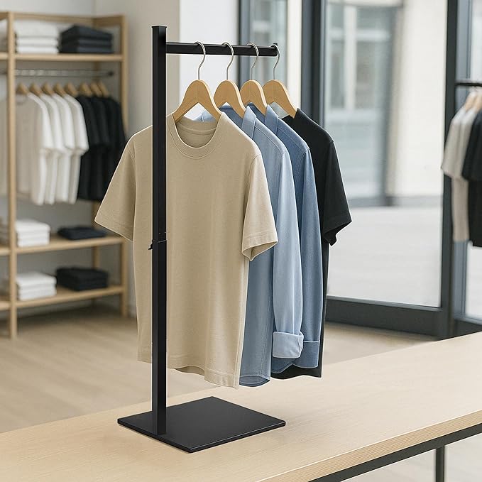 Standing Clothes Rack, 21" - 36" Height Adjustable Clothes Hanger Rack Stand, Metal Clothes Rack, Clothing Display Rack, Garment Display Stand for Thrift Shops and Retail Store, Black, 2Pack