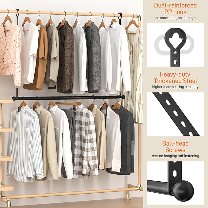 SUTINE Closet Rods for Hanging Clothes, Adjustable Closet Extender Hanging Rod, Space-Saving Closet Rod Extender Clothes Hanging Bar, Closet Poles for Hanging Clothes Organizer (Black, 31.5-47.2 IN)