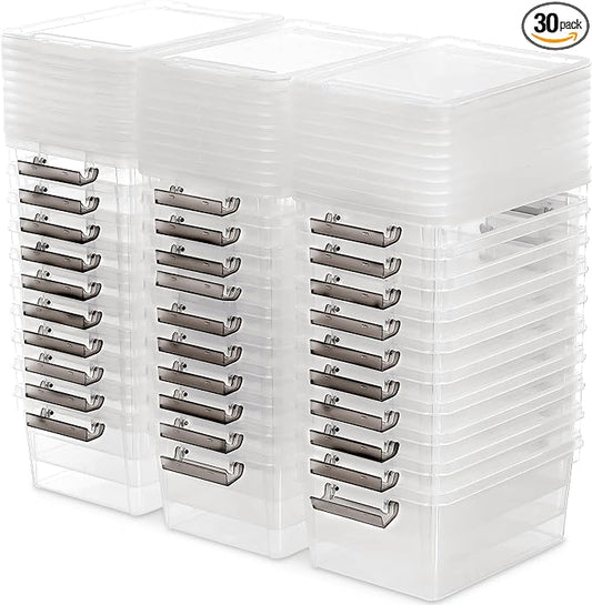 Citylife 1.3 QT 30 Packs Small Storage Bins Plastic Storage Container Stackable Box with Lids for Organizing, Clear White