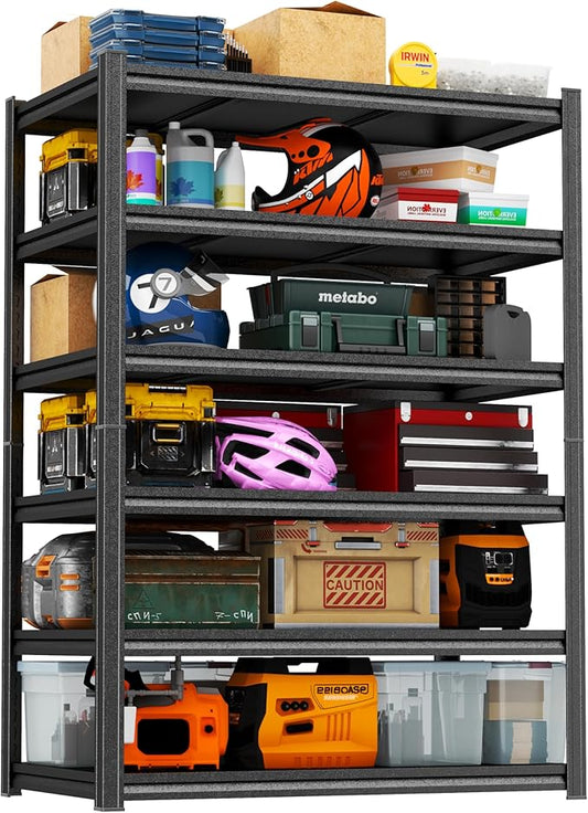 82"H-45"W Storage Shelves heavy duty 3000LBS Garage Shelving Unit 6 tier meta1 shelf adjustable storage rack for Basement, Warehouse, Pantry, Closet, Kitchen 82" H x 45.3" W x 19.7" D, Black