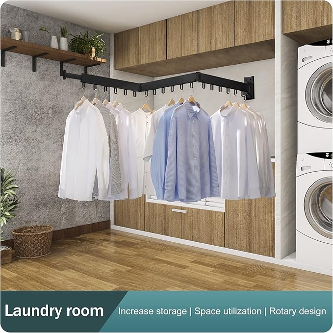 LIENAHU Clothes Drying Rack,Laundry Drying Rack,Clothes Rack Wall Mount,Wall Mounted Clothes Hanger Rack,Laundry Rack Folding,Retractable Clothing Rack,Collapsible Clothes Hanging Rack(Loop,Black)