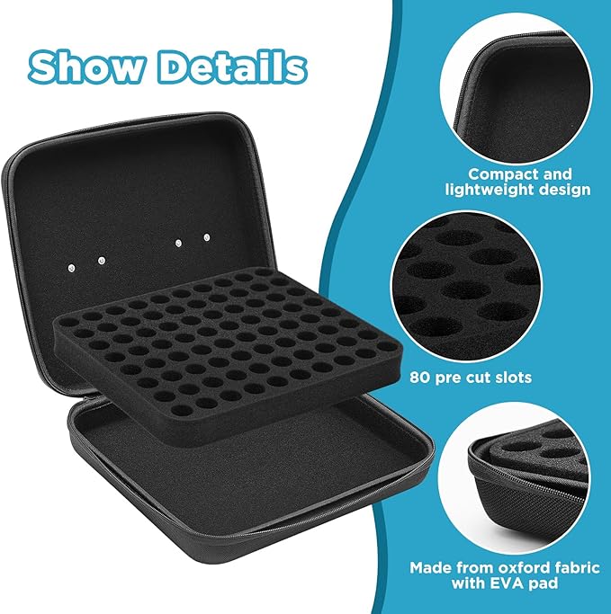 Teenyyou 80 Slots Insulin Peptide Fridge Carrying Case Vial Holder Storage Protector Bag, Fits Standard 10ml Vials, Insulin Cooler Travel Kits Case Organizer Diabetes Protector(Black)