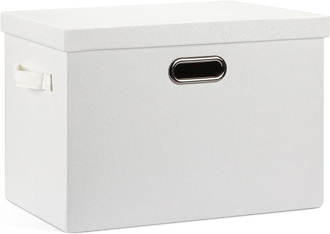 Graciadeco Large 17" 36 Quart Collapsible Stackable Storage Bins with Lids, 1 Pack White Foldable Fabric Closet Storage Boxes with Lids, 4 Handles Heavy-duty Linen Cube Baskets for Bedroom