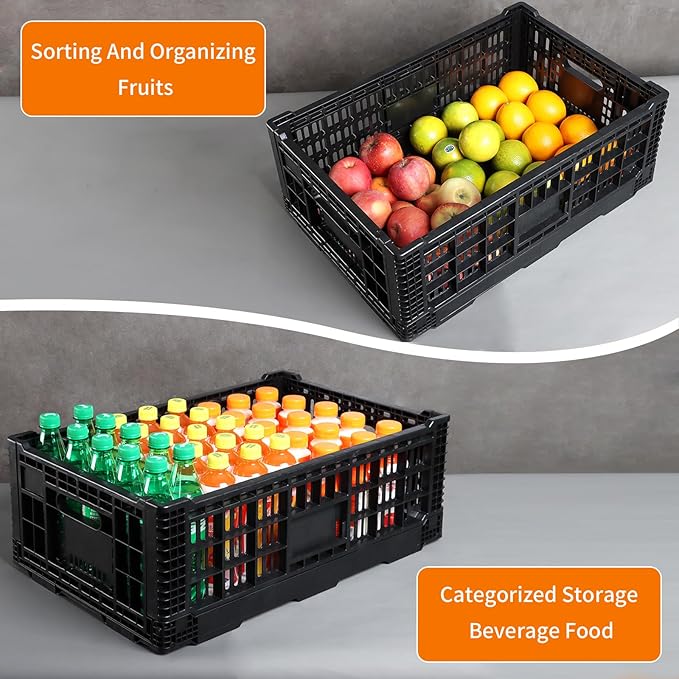Collapsible Storage Bin Containe，52 Liter Transferheavy duty Black plastic storage box,milk crates heavy duty Transit storage (2)