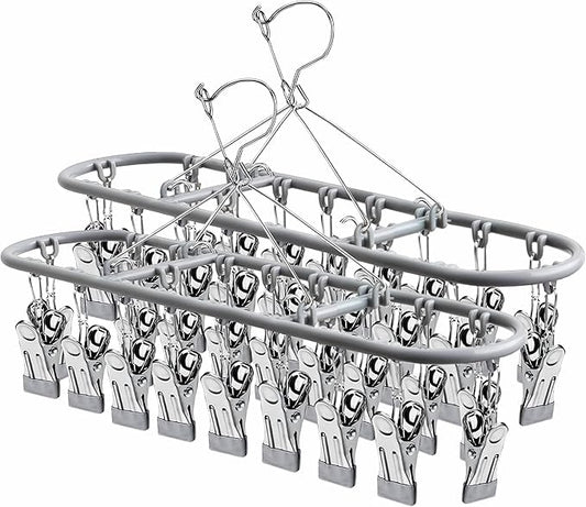 PHYDELU Drying Rack Clothing with 20 Clips，Sock Hanger for Drying，Hanging Clothes Dryer Underwear Hangers Racks Laundry Herb Socks Panty Wet Bra Lingerie Baby Delicates Foldable Small Indoor Metal
