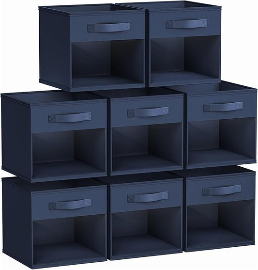DIMJ Storage Cubes, Cube Storage Bin, 8 Pack Foldable Baskets with Window, Closet Storage Bins with Handle, 11x 11 inch Storage Cubes for Clothes, Toys, Books (Navy Blue)