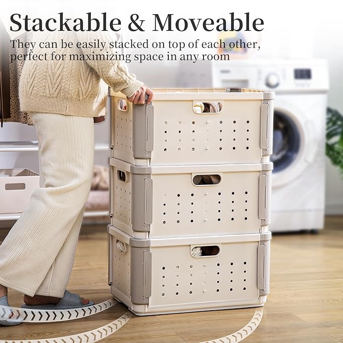 HAIXIN HOME Stackable Plastic Laundry Basket on Wheel, 42L Clothes Laundry Hamper with Divider for Pre-Sorting, Dirty Clothing Storage Organizer Bin with Handles for Closet, Bedroom, Bathroom - 2 Pack