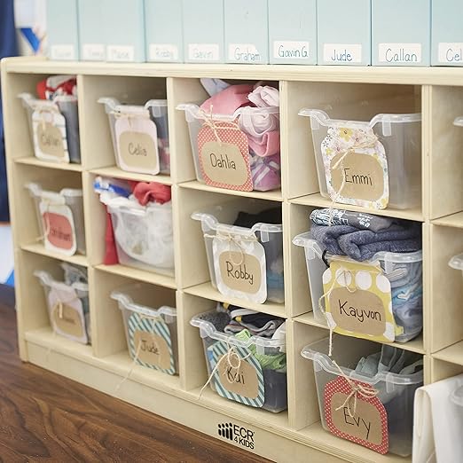 ECR4Kids Scoop Front Storage Bin, Multipurpose Organization, Clear, 15-Piece