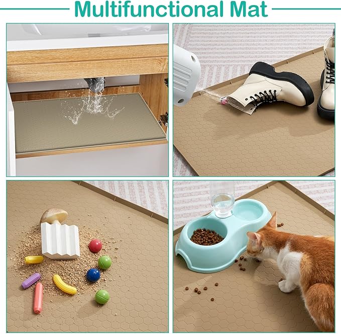 Waterproof Under Sink Mat 34" x 22", Silicone Cabinet Liner, Rubber Protector for Kitchen and Bathroom, Keeps Cabinets Clean, Dry, and Organized (Light Grey)