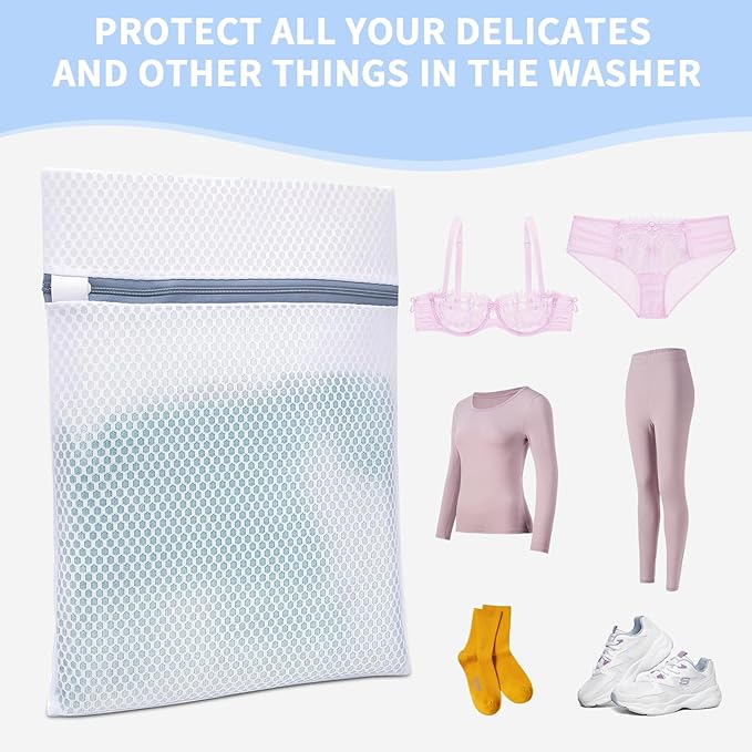 Laundry Bags Mesh Wash Bags with Strong Zipper, Upgraded Honeycomb and Fine Mesh Design Delicate Laundry Bag for College,Dorm,Storage(12X16IN, 48PCS)