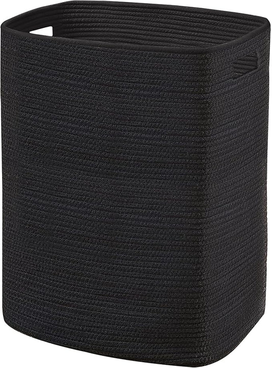 MEGASKET Large Laundry Hamper 16"x13"x22" - Tall Woven Laundry Basket, Cotton Rope Dirty Clothes Hamper, Baby Kids Nursery Wicker Laundry Basket, Bedroom Aesthetic, Soft Laundry Bin, Black Hamper, 75L
