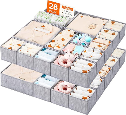 Lifewit Nursery Drawer Organizer for Clothes 28 Pack, Certified Child-safe Dresser Drawer Divider Storage Bins, Foldable Clothing Storage Basket for Baby Clothes/Underwear/Sock/Diaper in Closet