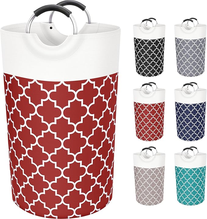 Fabspace Large Laundry Basket Laundry Hamper Bag Washing Bin Clothes Bag Collapsible Tall with Handles Waterproof Travel Bathroom College Essentials Storage for College Dorm, Family, 82L (Red)