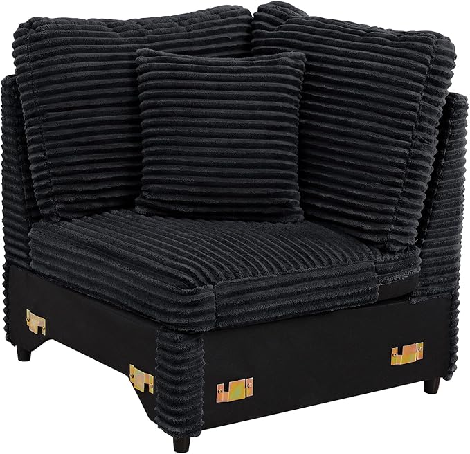 LEVNARY Modular Corner Chair, Faux Rabbit Fur Upholstered Single Corner Seat for Sectional Sofas (Black)