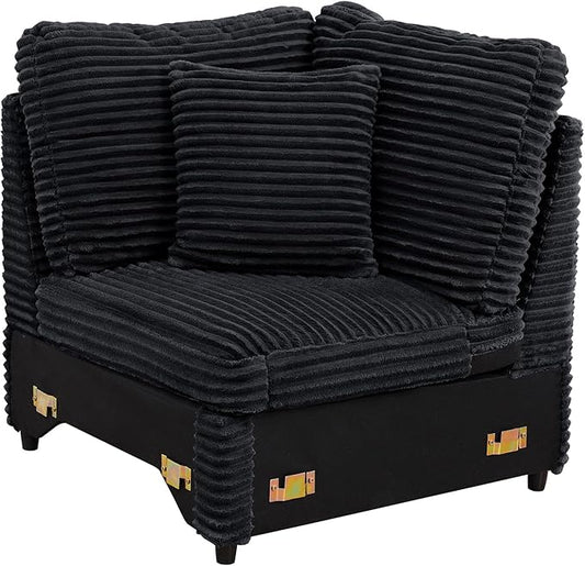 LEVNARY Modular Corner Chair, Faux Rabbit Fur Upholstered Single Corner Seat for Sectional Sofas (Black)