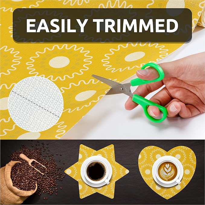 FIFTY FEET 12X120 Inch Shelf Liner for Kitchen Cabinets, PVC Drawer Liner for Dresser Non-Slip Bathroom, Non-Adhesive Cabinet Liner Washable (Yellow Circle)(1 Roll)