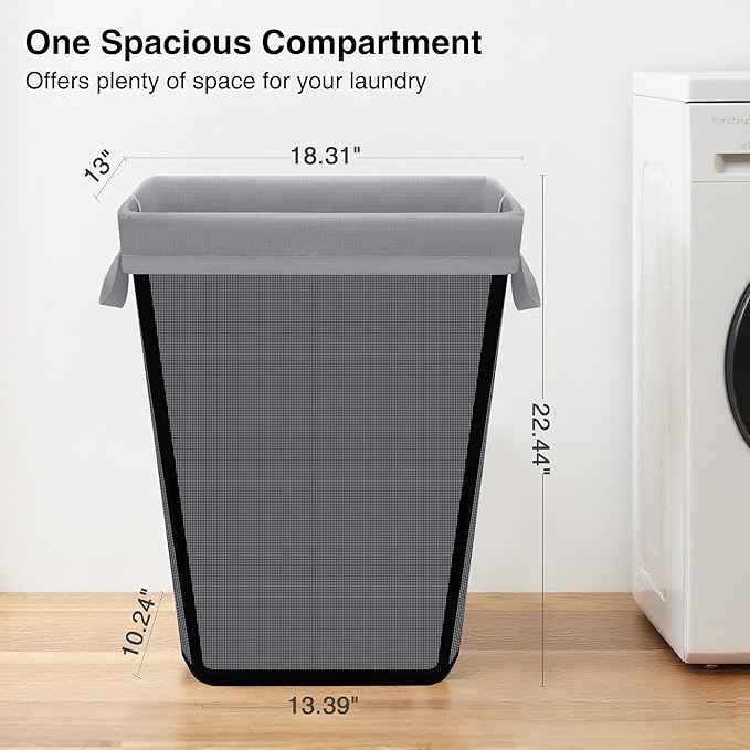 STO STO Laundry Basket 75L, Space-Saving Laundry Hamper for Small Spaces, Freestanding Clothes Hamper with Iron Frame, Removable Washable Liner, Laundry Organizer for Bedroom, Bathroom, Dorm, Gray