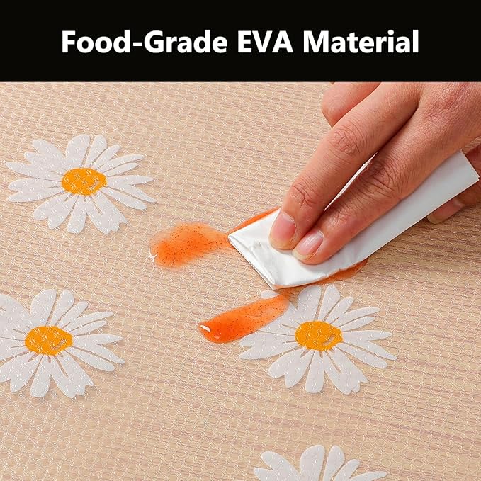 INNOLITES Shelf Liners for Kitchen Cabinets – Drawer Liner Waterproof & Oil-Proof, Non-Adhesive EVA with Floral Pattern – Durable Washable, Easy to Clean (Clean Daisy, 17.5" x 197")