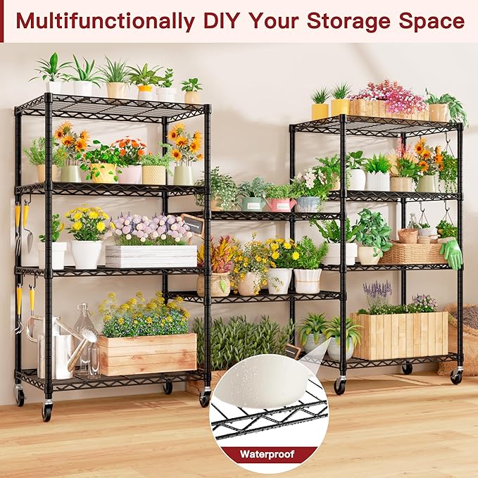 PrimeZone Wire Shelving Unit with Wheels, 5 Tier Adjustable NSF Certified Heavy Duty Metal Storage Shelves, Pantry Organizer Shelf Rolling Bakers Rack for Closet Garage, 24" W x 18" D x 75" H, Black