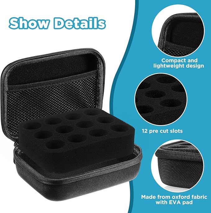 Teenyyou 12 Slots Insulin Peptide Fridge Carrying Case Vial Holder Storage Protector Bag, Fits Standard 10ml Vials, Insulin Cooler Travel Kits Case Organizer Diabetes Protector(Black)