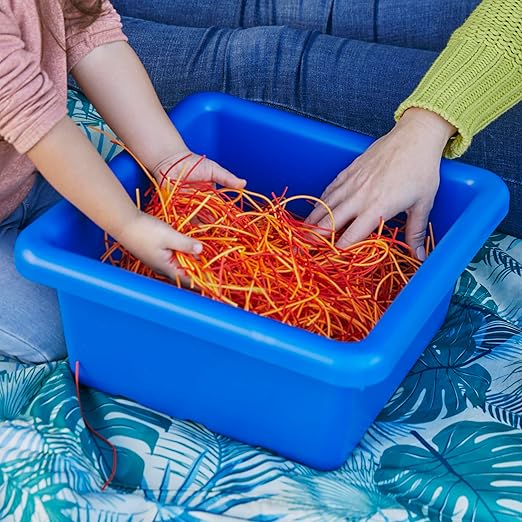 ECR4Kids Stackable Square Bins with Non-Snap Lids, Multipurpose Organization, Blue, 4-Pack