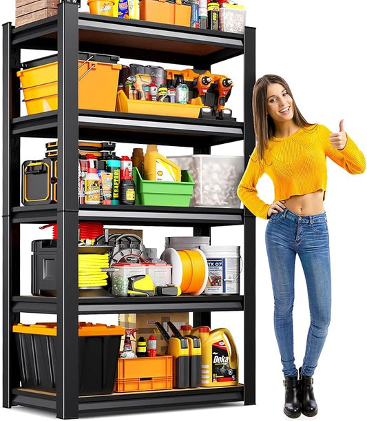 71.2" H Garage Shelving Heavy Duty Storage Shelves, Metal Adjustable Shelving Unit, Utility Garage Organizer Shelf for Basement, Pantry, Kitchen, Warehouse,11.8" Dx27.5 Wx71.2 H Black