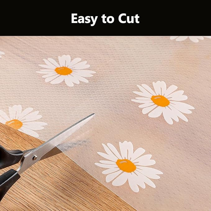 INNOLITES Shelf Liners for Kitchen Cabinets – Drawer Liner Waterproof & Oil-Proof, Non-Adhesive EVA with Floral Pattern – Durable Washable, Easy to Clean (Clean Daisy, 17.5" x 78.7")