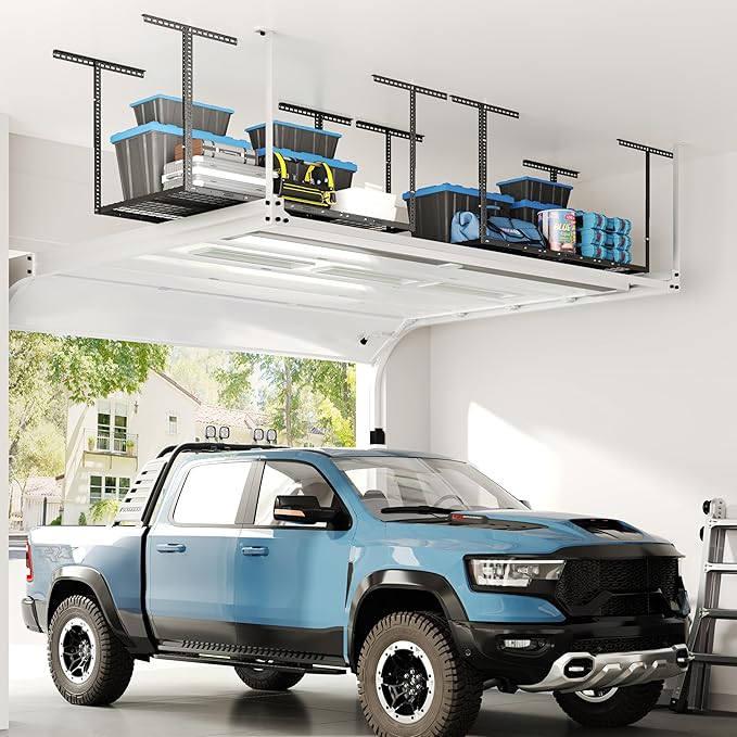 FLEXIMOUNTS 2 Pack 3x6 Overhead Garage Storage Adjustable Ceiling Rack 72" Length x 36" Width x 40" Height, 900lbs Total Weight Capacity, Hammertone, Classic Series