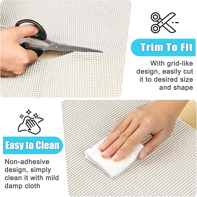 Songrey Non-Adhesive Drawer and Shelf Liner, Non Slip Cabinet Liners, Protect Kitchen Cupboard, Bathroom Drawers, Breathable, Thick Strong Grip mat (12IN x 20FT, Cream)