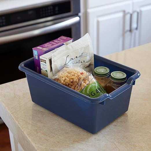 ECR4Kids Scoop Front Storage Bin, Multipurpose Organization, Navy, 15-Piece