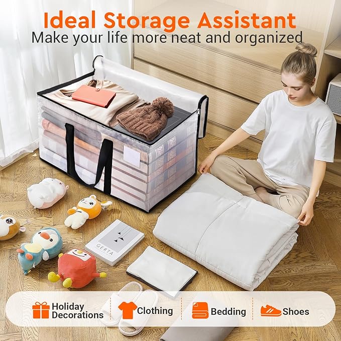 BlissTotes Clear Moving Bags Heavy Duty,76L Extra Large Storage Bags with Zipper & Reinforced Handles, Waterproof PP Moving Totes for Clothes, Bedding, Comforters, Space Saving Storage (8 Pack)