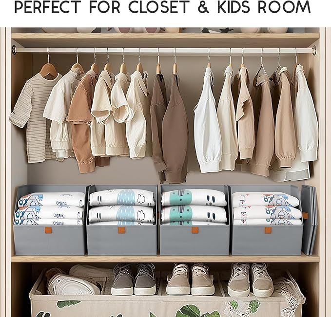 Homsorout Fabric Closet Storage Cubes - 8 Pack Square Storage Bins with Dual Handles for Clothes, Towels, Toys, Cube Storage Organizers for Bedroom, Nursery, Shelves, Closet, Small Spaces, Grey