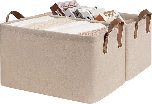 CHICVITA Storage Baskets for Shelves, Large Closet Storage Bins with Handles, Fabric Clothes Towels Baskets for Organizing, 16 ¾" L x 11" W x 9 ¾" H, Brown, 2-Pack