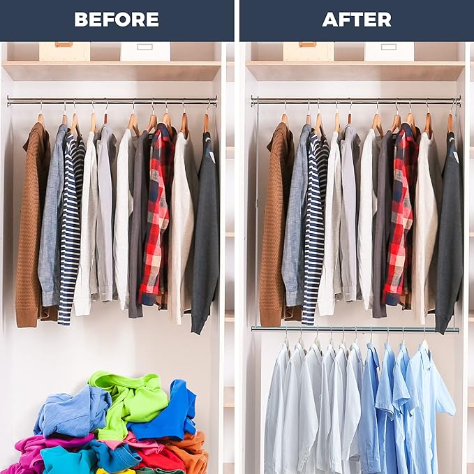 STO STO 1 Pack Closet Hanging Rod, Length and Height Adjustable Closet Rod, Space Saving Metal Closet Extender Hanging Bar for Hanging Clothes, Closet, Chrome