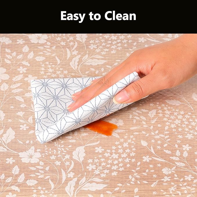 INNOLITES Shelf Liner for Kitchen Cabinets, Non-Adhesive Drawer Liner, Waterproof Washable EVA Floral Pattern, Protect Dresser Cupboard Refrigerator Shelves (Ivory Herb, 17.5" x 360")
