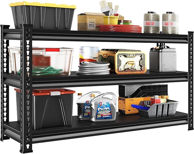 Metal Garage Shelving Heavy Duty，1530LBS Loads Garage Storage Shelves, 48”W 3-Tier Adjustable Storage Racks and Shelving Units for Garage Basement and Kitchen, 48”W x 18”D x 39”H,Black