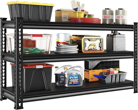 Metal Garage Shelving Heavy Duty，1530LBS Loads Garage Storage Shelves, 48”W 3-Tier Adjustable Storage Racks and Shelving Units for Garage Basement and Kitchen, 48”W x 18”D x 39”H,Black