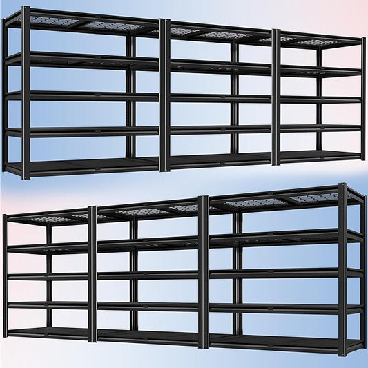 PrimeZone 72" H Heavy Duty Garage Shelving 2500 LBS 5 Tier Heavy Duty Storage Shelves Adjustable Industrial Metal Wire Shelf Unit for Garage,Basement,Pantry,Warehouse,Commercial,48" WX24 DX72 H 6Pack