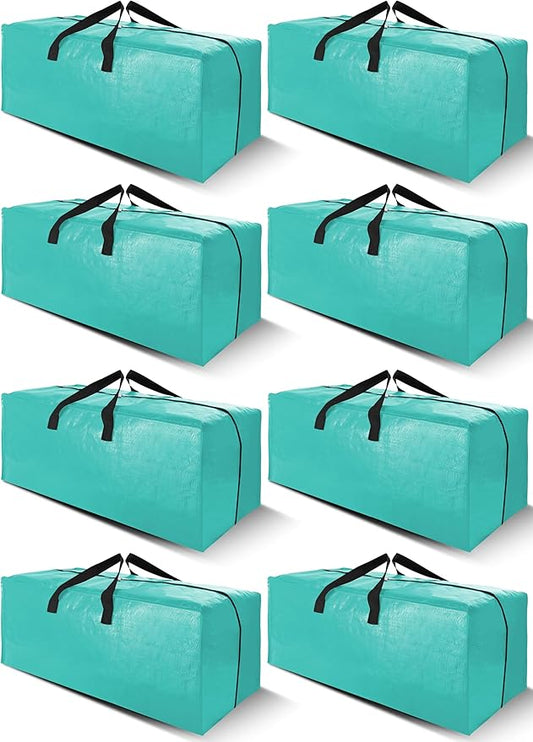 Cosy Family 8 Pack Heavy Duty Extra Large Moving Bags with Backpack Straps - Strong Handles & Zippers, Storage Totes For Space Saving, Fold Flat, Alternative to Moving Box (40 gal, Aquamarine)