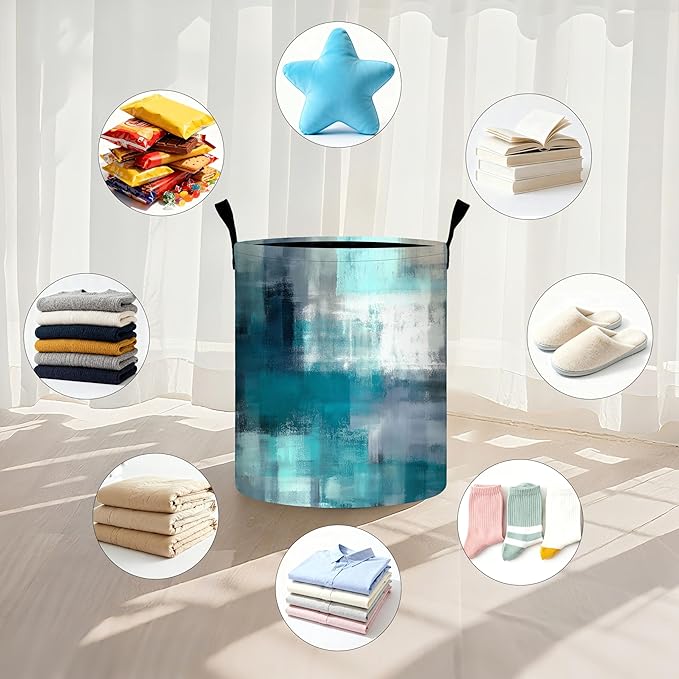 Teal Laundry Basket Storage Bin Foldable Laundry Hamper Clothes Storage Bucket Organizer 19.6x15.7 Inch For Laundry Room/Bedroom/Bathroom