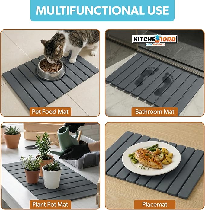 Stone Drying Mat for Kitchen Counter - Super Absorbent, 30sec Fast-Drying Diatomite Dish Mat, Collapsible for Kitchen.