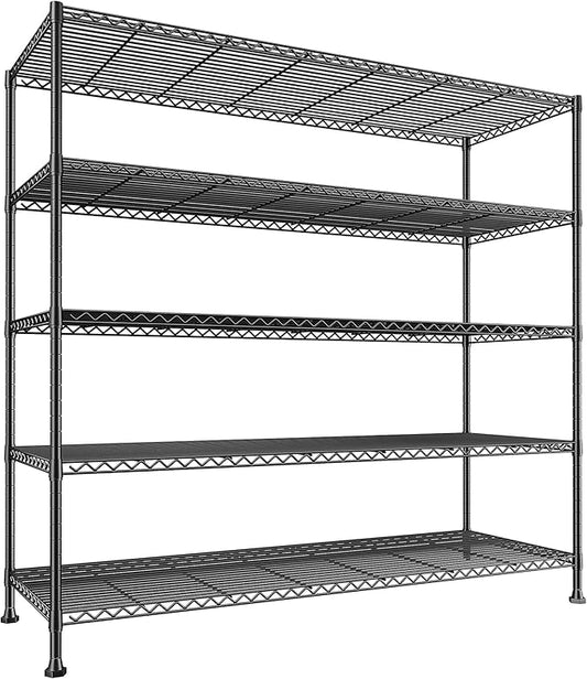 REIBII 45.8" W Storage Shelves, Heavy Duty 5-Tier Wire Shelving Unit, Adjustable Metal Shelving for Pantry Kitchen Supermarket Commercial Stockroom Restaurant, Tool-Free Assembly, Black