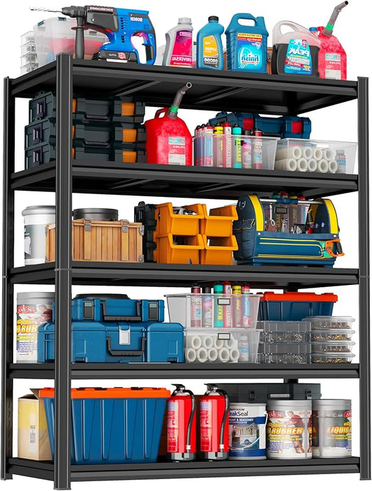 PRESTELION 45" W Garage Shelving Heavy Duty Metal Storage Shelves 3000LBS Metal Shelving Unit 5 Tier Storage Rack for Basement, Warehouse, Pantry, Closet, Kitchen 72" H x 45.3" W x 15.8" D, Black